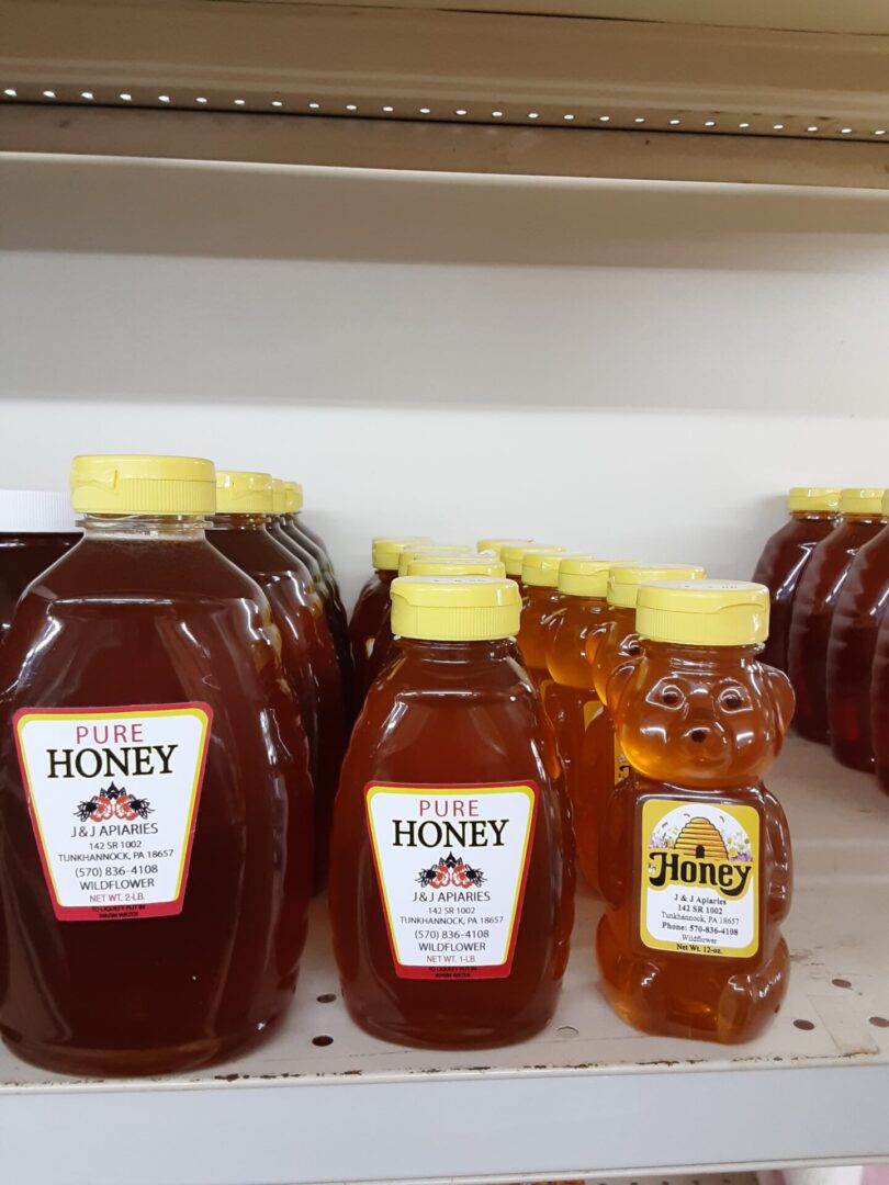 Bottles of pure honey